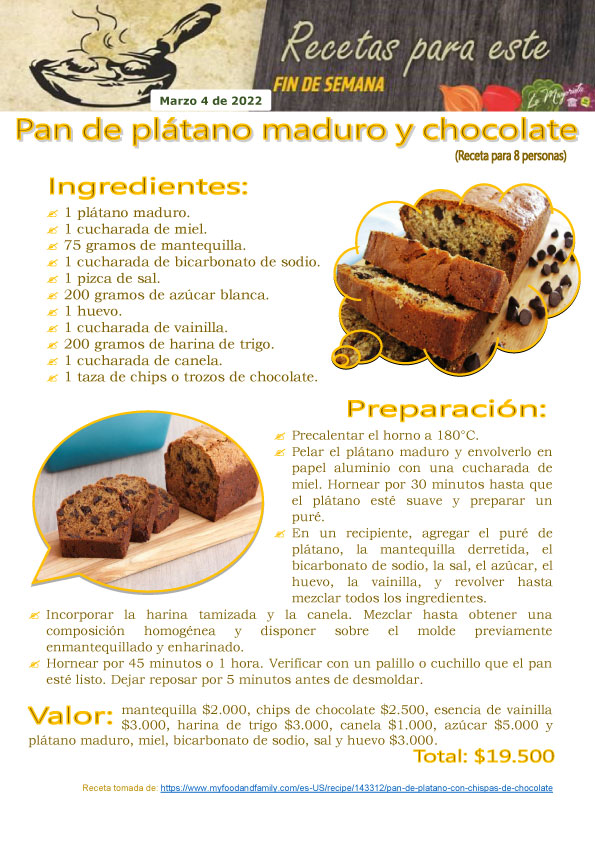 Pan de plátano maduro y chocolate 