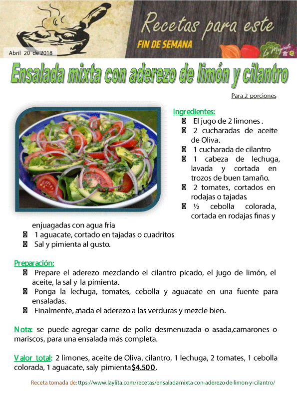 Ensalada mixta con aderezo de limón y cilantro Ensalada mixta con aderezo de limón y cilantro