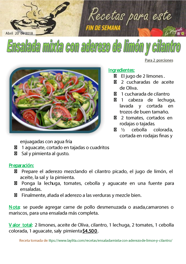 Ensalada mixta con aderezo de limón y cilantro