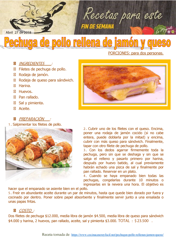 Pechuga de pollo rellena de jamón y queso