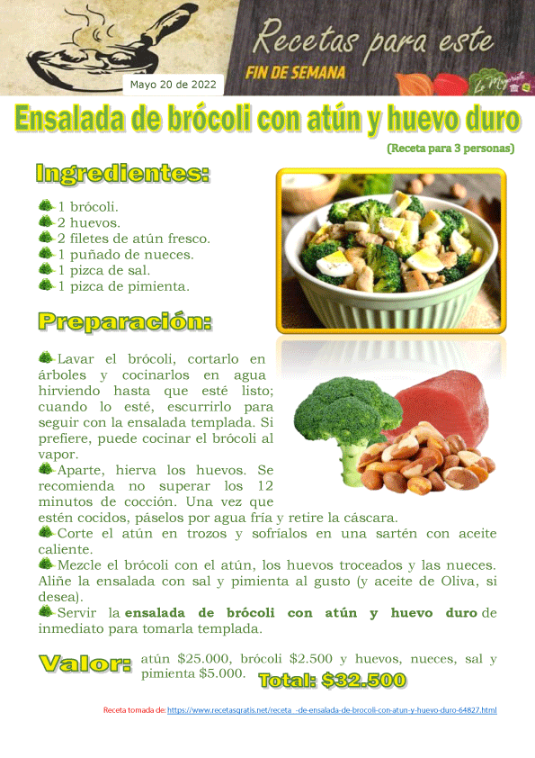 Ensalada de brócoli con atún y huevo duro