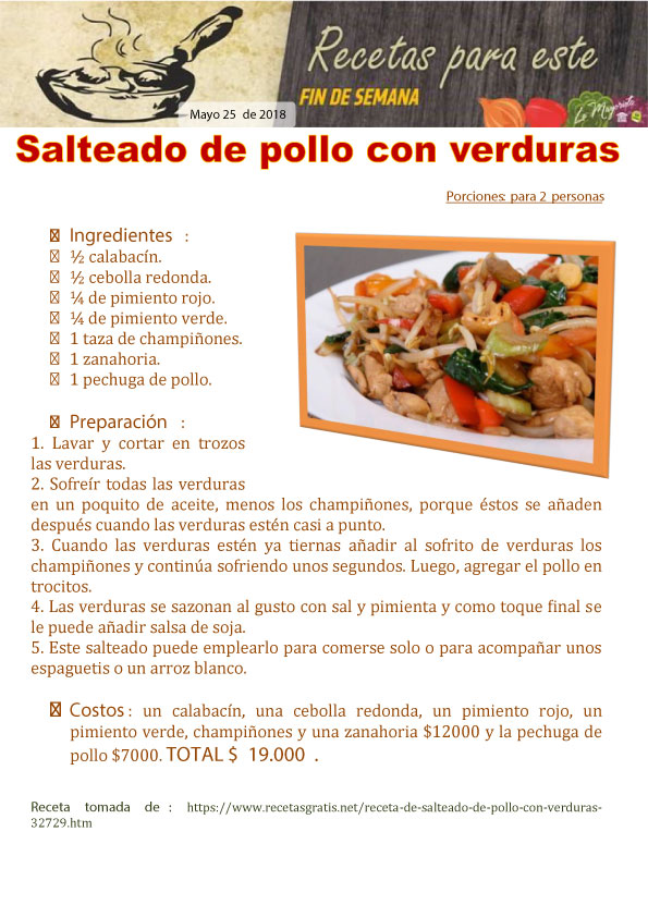 Salteado de pollo con verduras 