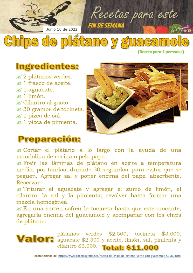 Chips de Plátano y Guacamole Chips de Plátano y Guacamole